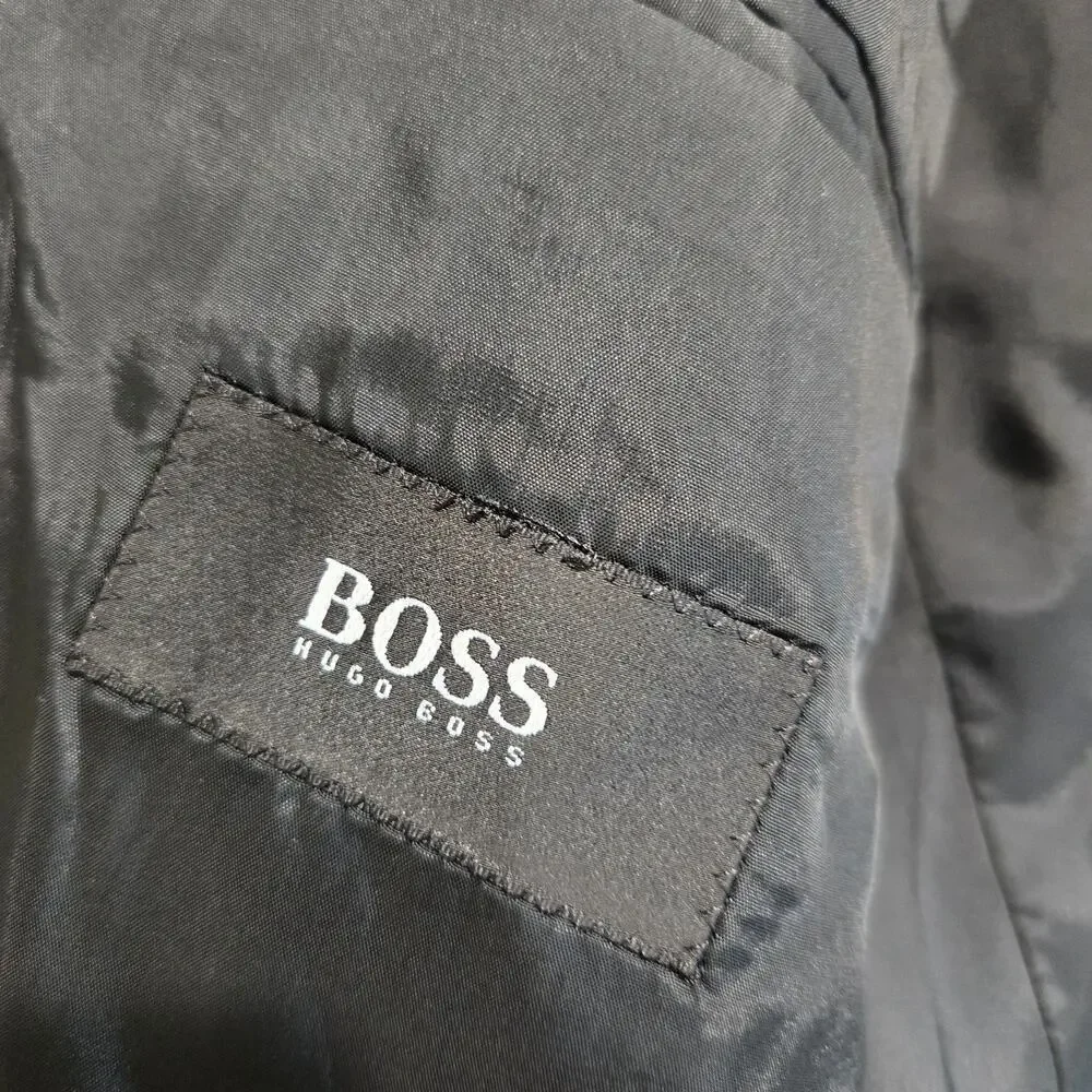 Vtg Hugo Boss 100% Wool Black 3-button Blazer Sports Coat Made in the USA 43R